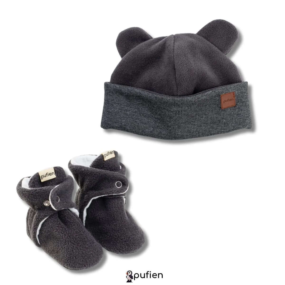 Anthracite Baby Shoes + Hat Beanie Bundle