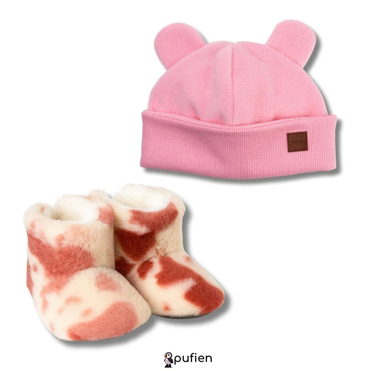 Pink Baby Shoes + Hat Beanie Bundle