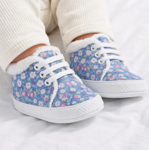 Rose Design Blue Baby Shoes