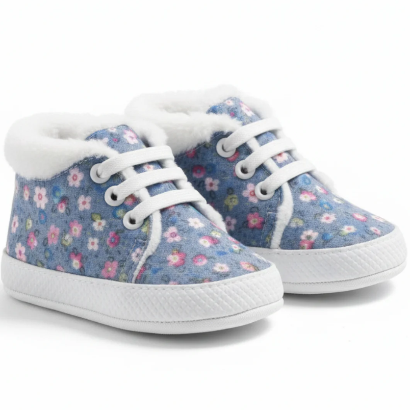 Rose Design Blue Baby Shoes