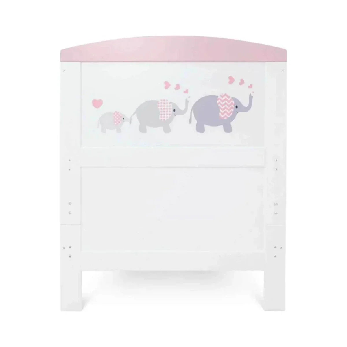 Ickle Bubba Coleby Style Cot Bed with Under Drawer Elephant Love Pink - Without Mattress