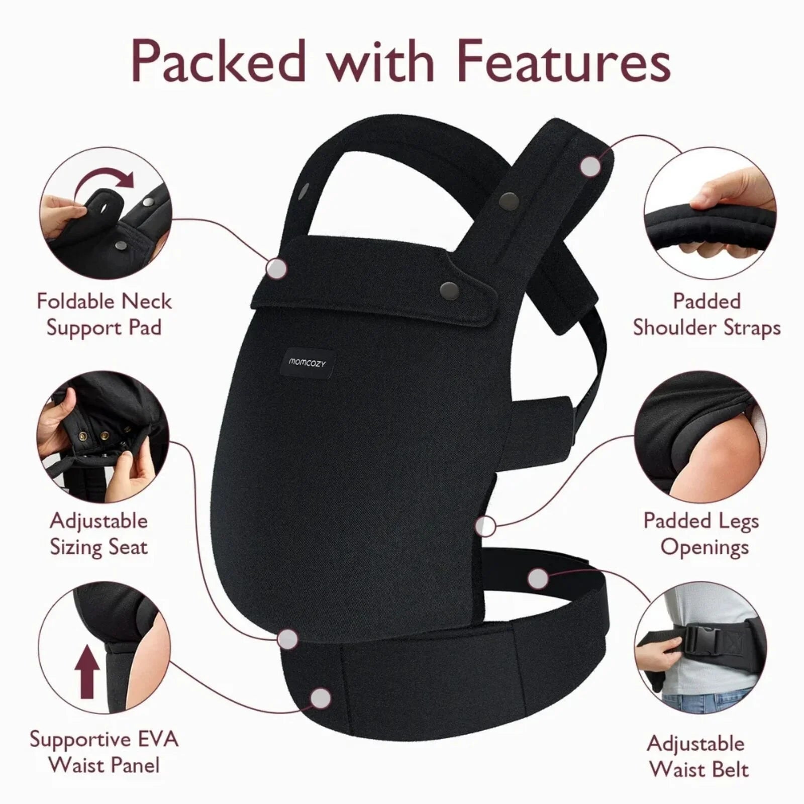 Momcozy Baby Carrier Newborn to Toddler Cotton - Black