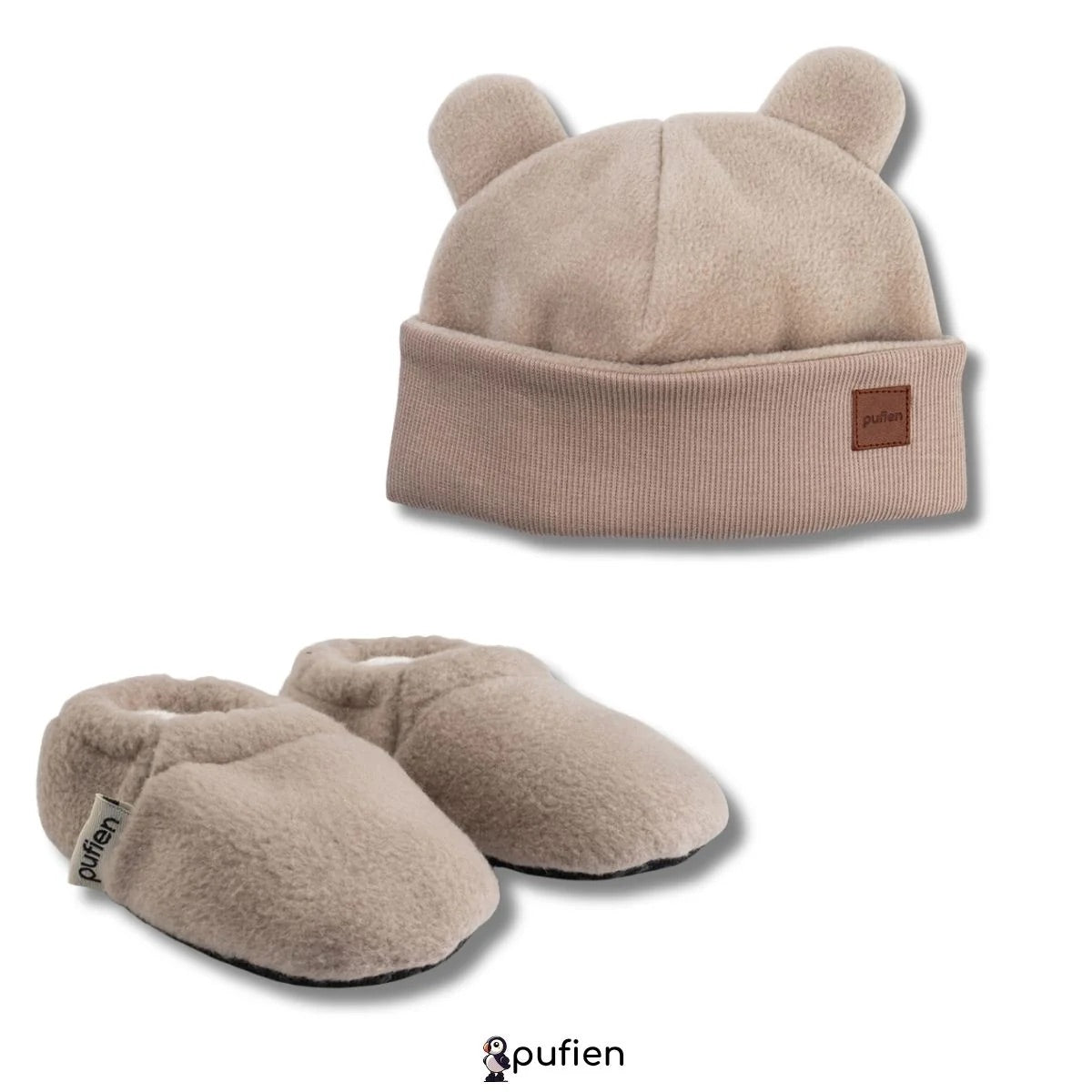 Beige Baby Shoes + Hat Beanie Bundle