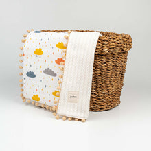 90 x 90 White Cloud Patterned Knitted Baby Blanket Throw with Pom-Poms