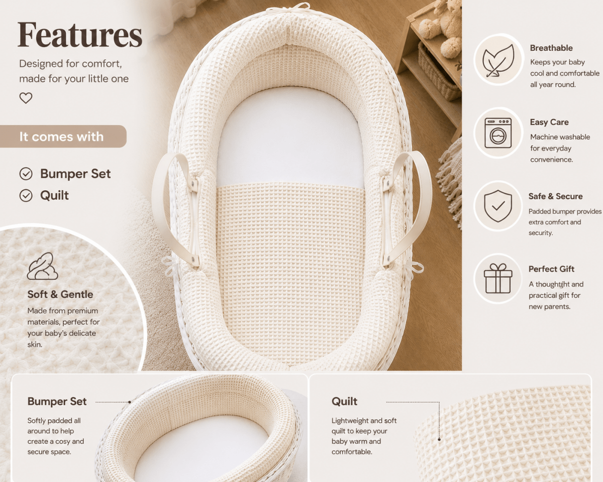 Pod Blue Dimple Moses Basket Bedding Set (Basket Not Included!)